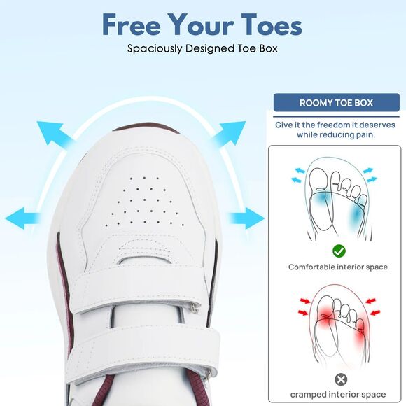 Women's ORTOREX by Ortho+rest Diabetic Walking Shoes, White/Burgandy, Size 9 - Picture 6 of 12